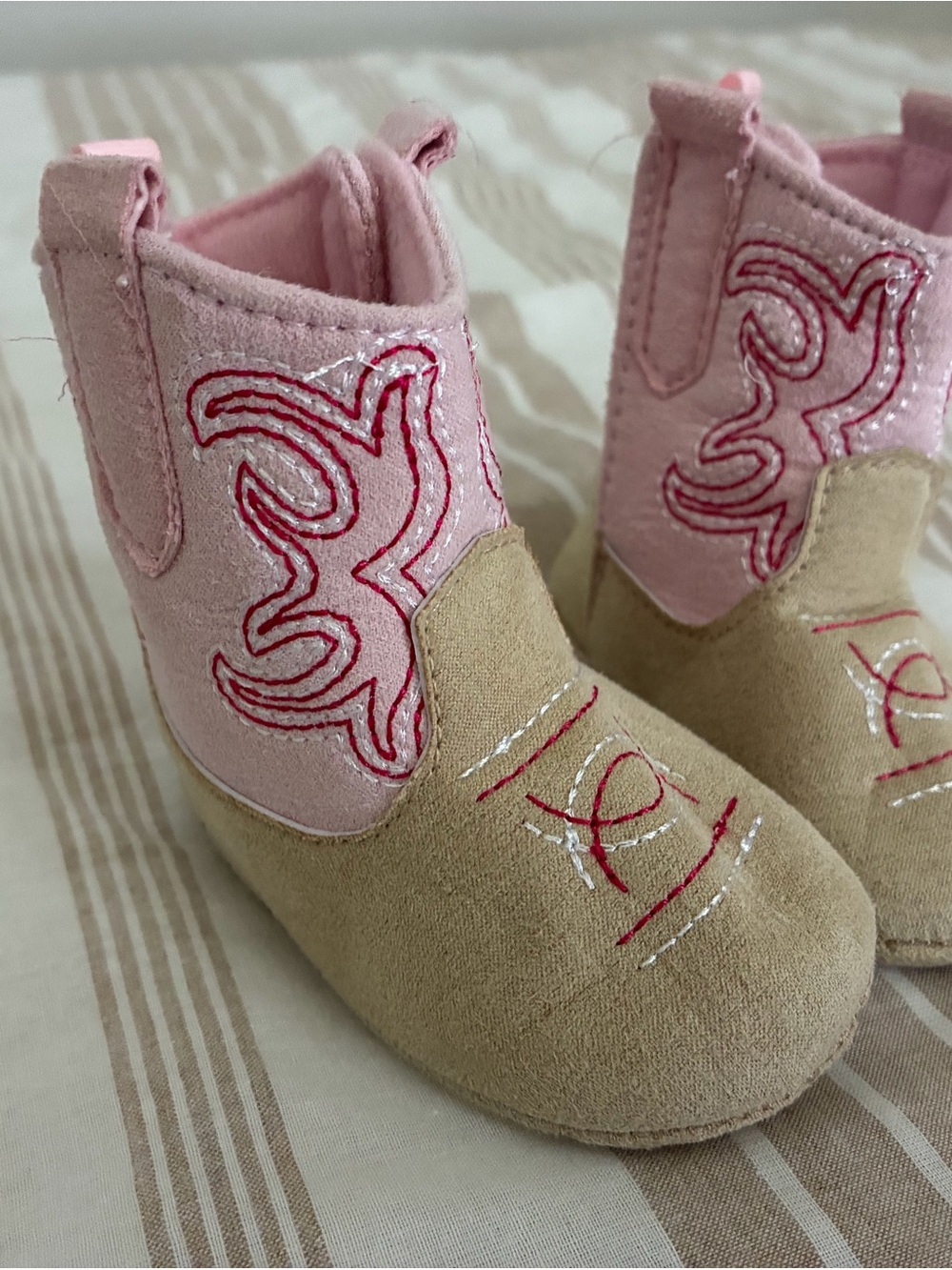 Baby Pink and Tan Cowboy Booties for Walkers